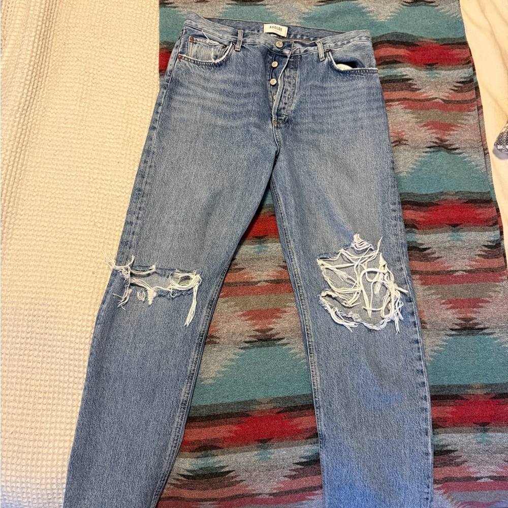 Agolde Light Blue Distressed Boyfriend Jeans
